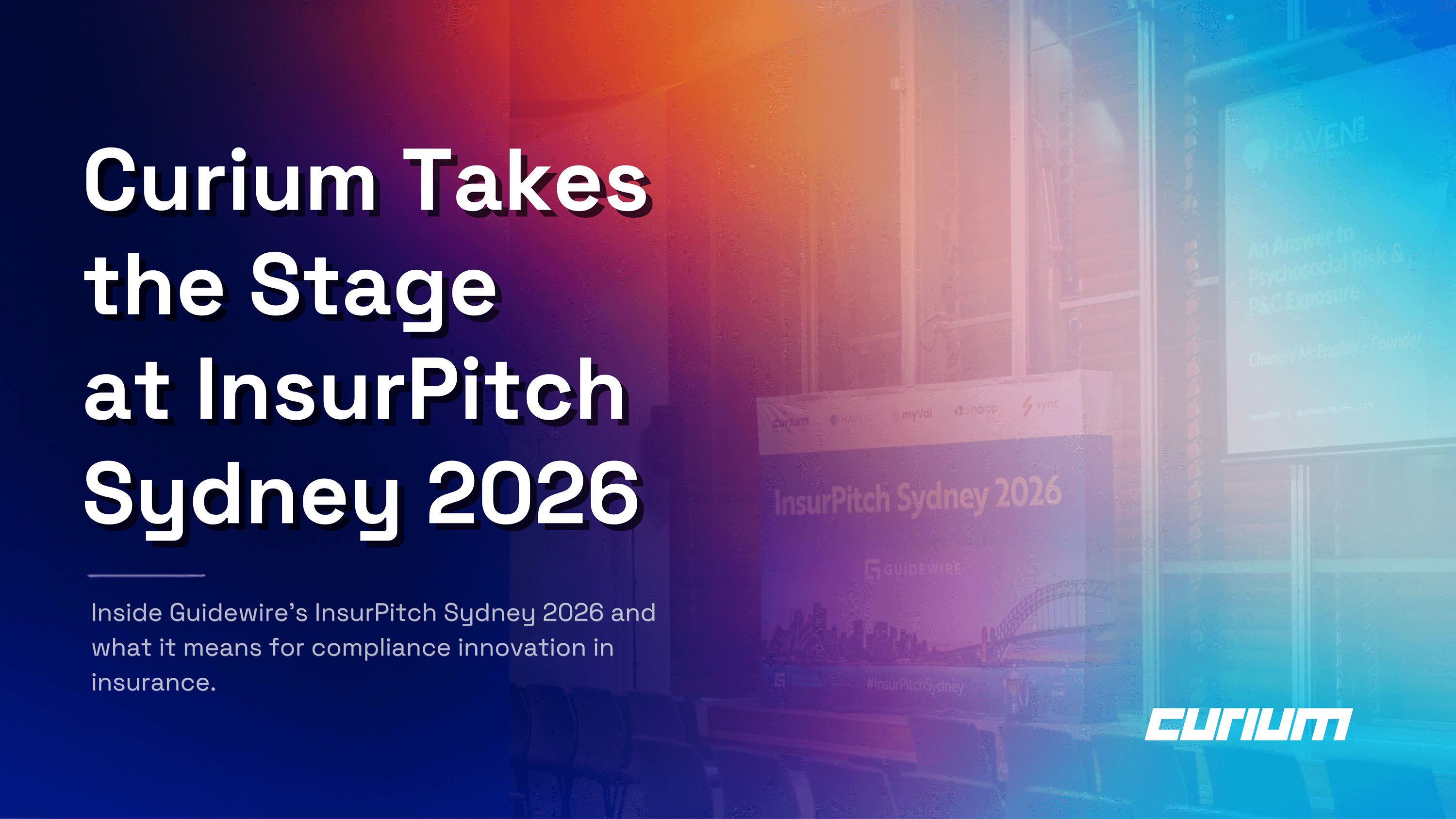 InsurPitch Sydney 2026 hero image featuring Guidewire branding with the Sydney skyline, Opera House and Harbour Bridge.